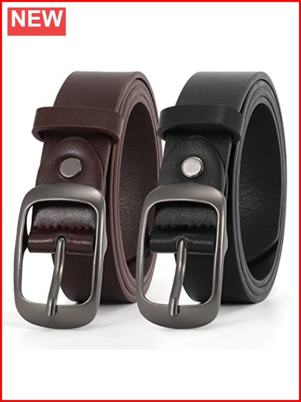 Plus Size Genuine Leather Belt 2 Pack Solid Pin Buckle Adjustable Jeans Pants